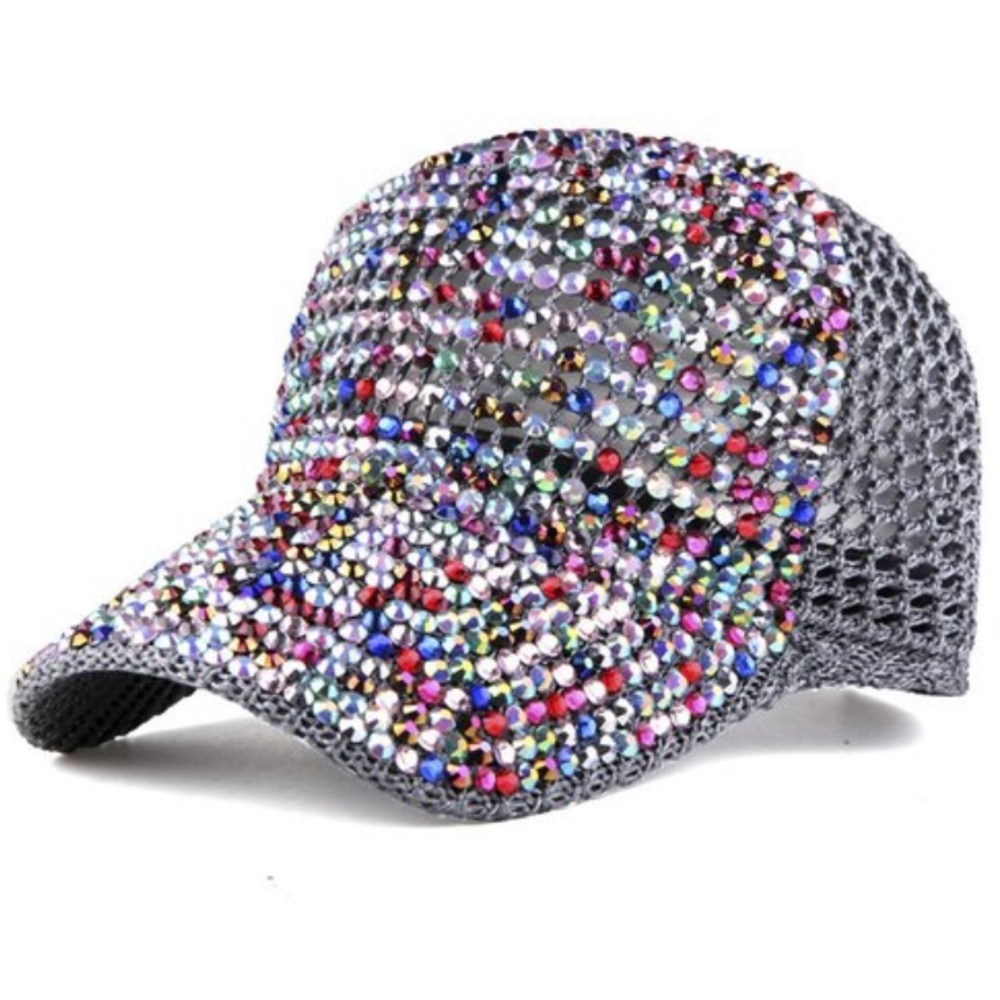 C0485 ❤️ Gray Rhinestone Bling Sparkle Mesh Hat Cap - Picture 1 of 1